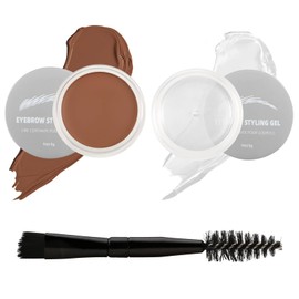AFGHOUZ Cream Eyebrow, Brow Powder and Eyeliner Gel, Eye Brow Pomade Waterproof Highly Pigmented, Filler Thicker Brows, With Dual Head Brush 2Pcs