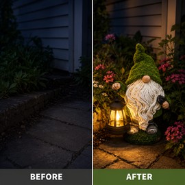 Solar Gnome Garden Statue with Lantern – Resin Dwarf Light for Patio, Lawn & Pathway Decor