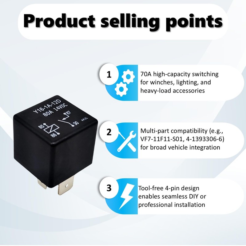 VF7-11F11-S01 12V, 80 AMP Y16-1A-12D Plug-in Automotive Relay Multiple Use