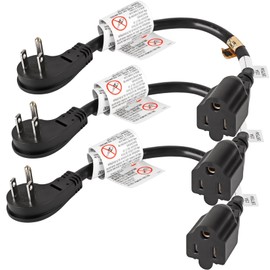 VSEER 1Feet 1875W 15A 14AWG Flat Plug Heavy Duty Extension Cord Outlet Saver 3-Prong Grounded Short Power Extension Cord Black,UL Listed (3 Pack)