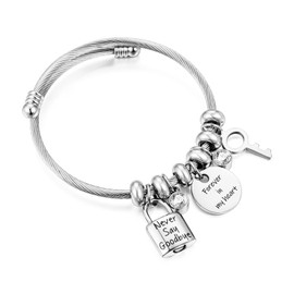 abooxiu Lock Cremation Bracelet for Ashes Key Ash Bracelet Stainless Steel Urn Bracelet for Ashes for Women Memorial Ashes Holder - Never Say Goodbye&Forever in my heart