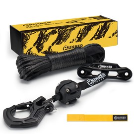 BUNKER INDUST Synthetic Winch Rope Kit,3/16" x 50' 8200 LBS Winch Line Cable Replacement with Protective Sleeve+Winch Fairlead+ Stopper+Hook for 4WD Off Road Vehicle ATV UTV SUV(Black)