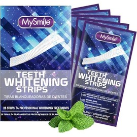 MySmile Tiras blanqueadoras de dientes, 28 unidades Tiras Blanqueadoras Dentales, 14 juegos no sensible blanqueador dental, Esmalte seguro, Resultado Exprés De 30 Minutos, Blanquea hasta 20 años de manchas