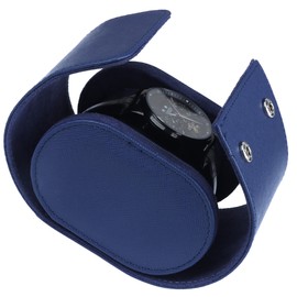 GLOREIEY Watch Roll Travel Case for Men and Women Leather,With Suede Lining Watch Display Box Secure Storage With Innovative Removable Pillows Perfect for Storing Watch (1 Slot Blue Style-L)