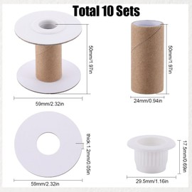 SUNNYCLUE 10 Sets Paper Sewing Spools Paper Ribbon Spool Bulk Unfinished White Empty Wire Weaving Textile Rope Roll Crochet Cords Lace Line Strings Organizer Thread Bobbin for Embroidery Art DIY Craft