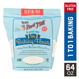 Bob's Red Mill Gluten Free 1 to 1 Baking Flour, 64oz (Pack of 1) - Non GMO, Vegan, Kosher