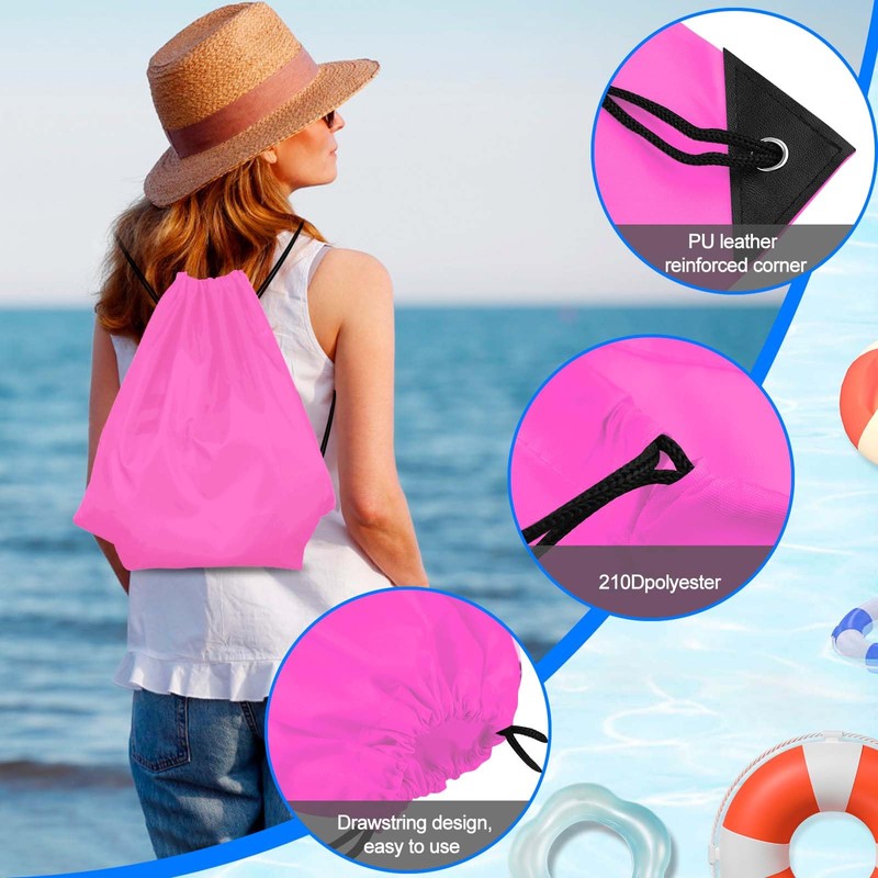 PLULON 2Pcs Drawstring Bags Bulk Drawstring Backpack Pink Black String