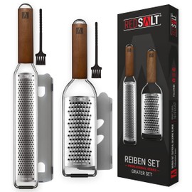 REDSALT® Premium Zester Julienne Stainless Steel Grater Set with Wooden Handle Rasp and Kitchen Grater for Lemons Ginger Carrots Cheese Parmesan Grater Ginger Grater Lemon Grater Cheese Grater