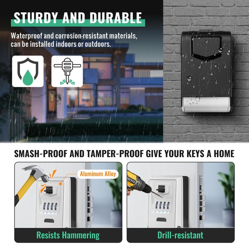 Key Lock Box for Outside with Light Up Dials -