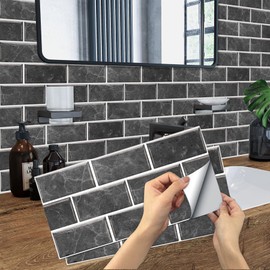 12-Sheet Peel and Stick Wallpaper, Subway Tile 6''x12'' Self Adhesive Wall Tiles Waterproof PVC Stick on Backsplash Vinyl Decorative Tiles Stickers for Kitchen Bathroom