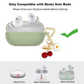 AGAOSH Protective Case for Beats Solo Buds Case Cover,Cute Cherry Charm Heart Keychain, Soft Silicone Daisy Key Chains Accessories for New Beats Solo Charging Case Earbuds for Women Men Cactus Green