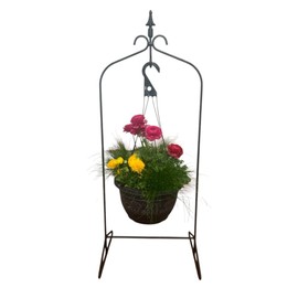 Wrought Iron Hanging Planter Stand – Tall Metal Plant Hanger for Indoor & Outdoor Use – Rustic Patio Garden Flower Pot Holder – Amish Handmade in USA – Black Decorative Plant Hook, 44.5" Tall