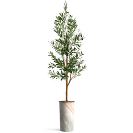Artificial Tree in Modern Granite Effect Planter, Fake Olive Silk Tree for Indoor and Outdoor Home Decoration - 107" Overall Tall (Plant Pot Plus Tree)