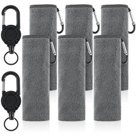 Arrowbash 6 Pcs Fishing Towels with Clip 16'' x 16'' Microfiber Fishing Towels with 2 Heavy Duty Zinger Retractor and 6 Clips for Kayaking, Hiking(Gray)