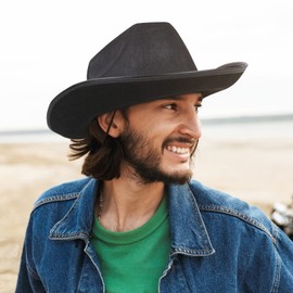 JUSTOTRY Black Cowboy Hat for Women Men Wide Brime Cowgirl Hats for Girl Dress up Disco Party (Black)