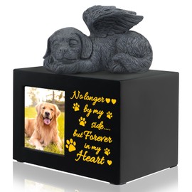 Pet Urns for Ashes, Large Wooden Pet Urns for Dog or Cat Ashes with Dog Angel, Memorial Keepsake Memory Box with Photo Frame, Loss Pet Sympathy Remembrance Gift (Large - Forever)