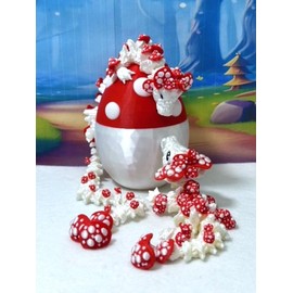 3D Printed Articulated Mother and Child Dragons in Dragon Egg, White and Red Mushroom Dragons,Fidget ADHD Toy Gift for Mom MCD-101-011
