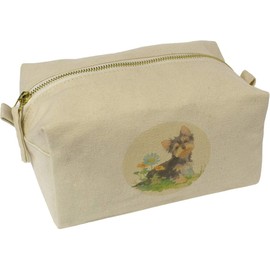 'Cute Yorkshire Terrier Puppy with Flowers' Canvas Wash Bag/Makeup Case (CS00042916)