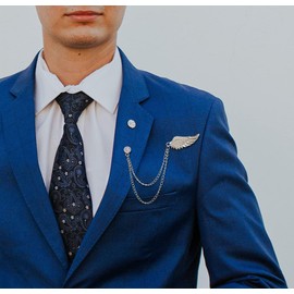 Angel Wings Tassel Chain Brooch Pin. Rhinestone Wings Lapel Pin, Gold Silver Crystal Wings Coat Breastpin Women Men's Suit Accessories (Silver)