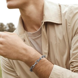 VNOX Men's Silver Stainless Steel Bracelet: Gift for Him Bracelets Link Bracelet Black Gold Gift for Dad Men Husband Son Bracelet for Brother Father's Day Birthday, Stainless Steel