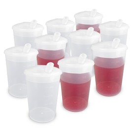 Plastic Beaker with Drinking Lid - Pack of 10 | Adult Drinking Cup Drinking Cups Elderly Plastic Beakers for Adults Disability Cup Adult Beaker for Elderly Small Spouted Drinking Lid