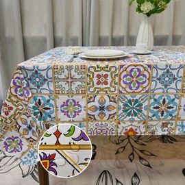 Xirggur Rectangle Waterproof Vinyl Table Cloth, Flannel Backed Tablecloth, Wipeable Plastic Table Covers for Dinner, Kitchen, Outdoor 60" x 102"