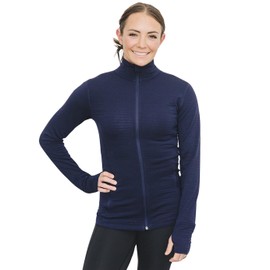 Woolino Merino Wool Fleece Jacket for Women - Year Round All Natural Fleece Jacket for Women Full Zip - Zippered Pockets Lightweight Fleece Jacket - Cosmic Blue - Medium