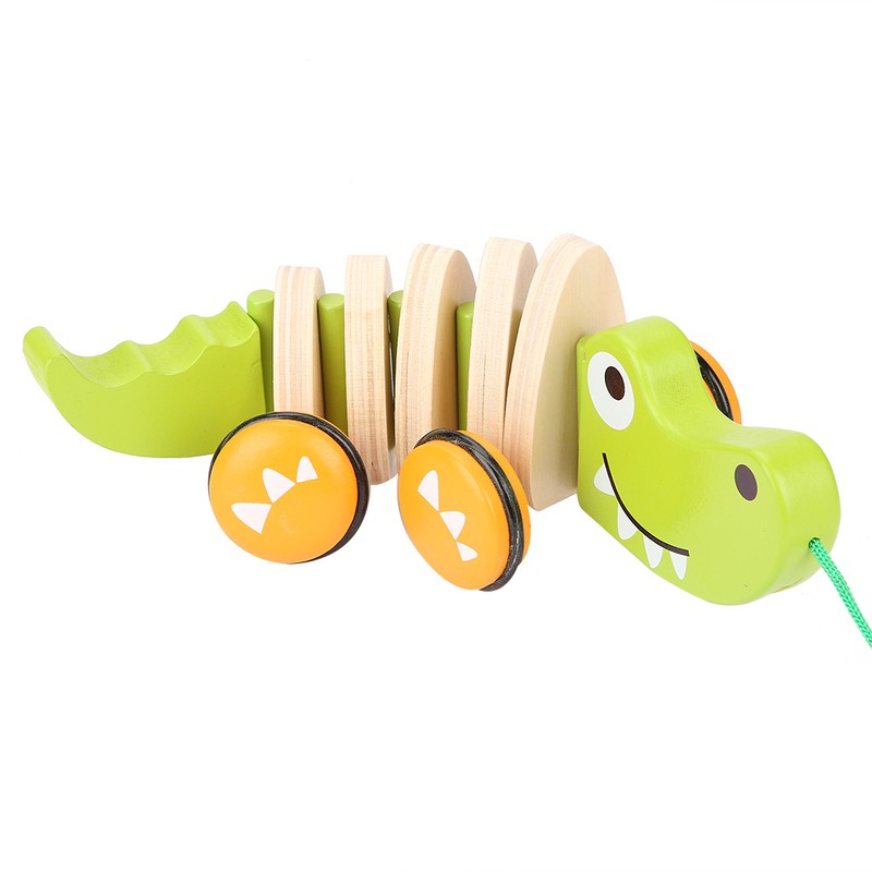Toddler Child Crocodile Wooden Rope Toy Walk A Long Pull