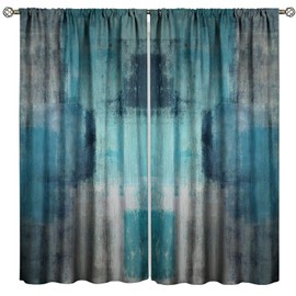 Cortinas opacas abstractas de color azul marino, pintura al óleo moderna de color naranja, clásico, color café, acuarela, con patrón retro, cortinas de 2 paneles para ventana, cortina de bolsillo para