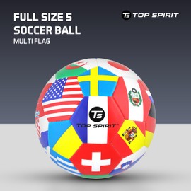 TOP SPIRIT Size 5 Soccer Ball, Country Sports Training Futbol for Recreational Youth and Adult Soccer Players, Multi Flag