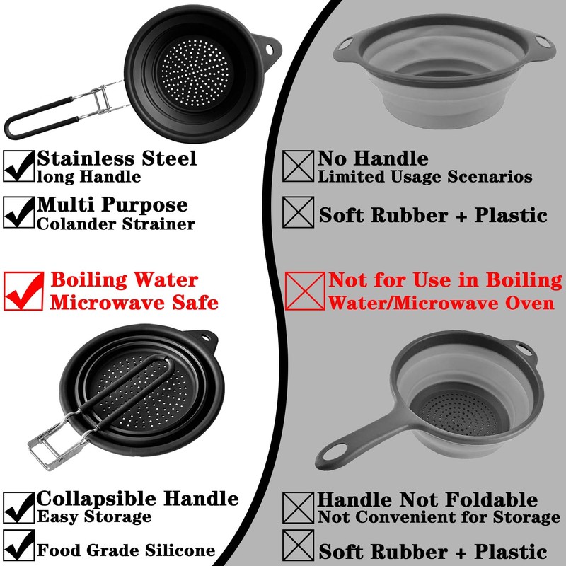 Silicone Collapsible Colander with Handle,Home/RV Kitchen Space Saving Silicone Colander,Drainage