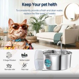Acmerota Replacement Filter for 3.2L 2.5L 108oz 84oz Cat Water Fountain, 8+8 Pack Cats Water Fountain Filter Compatible for 3.2L/108OZ & 2.5L/84.5OZ Cats Fountains with Clean Brush