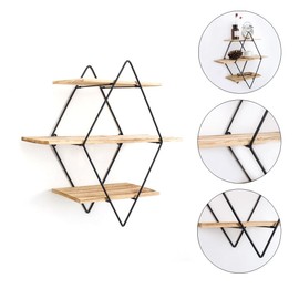 Lobwerk Design Shelf 50 x 50 x 19 cm Wall Shelf Kitchen Shelf Bookshelf Floating Shelf Real Wood Board (Diamond)