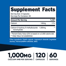 Nutricost Nutricost HMB (Beta-Hydroxy Beta-Methylbutyrate) 1000mg (120 Capsules) - 500mg Per Capsule, 60 Servings - Gluten Free and Non-GMO