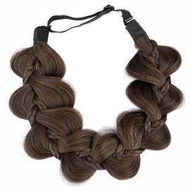 Gledola Bridal Hair Accessories Wide Kinky Fishtail Plaited Braids Headband Braided Synthetic Hair Elastic Stretch, for Women, Bride (Copper Brown)