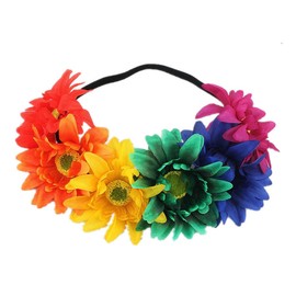 Bufenia Boho Floral Crown Headpiece Colorful Sunflower Stretch Headband Wedding Hair accessory for Women and Girls