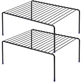 Medium (13.1 x 10.2 Inch) Cabinet Storage Shelf Rack , Kitchen Shelves，Kitchen Counter and Cabinet Shelf, Storage Rack Organizer for Kitchen, Fridge, Cabinet, Bathroom Cupboard& Pantry (2, Black)