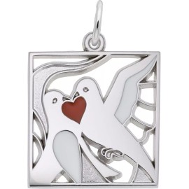 Rembrandt Sterling Silver Two Turtle Doves Charm w/ White & Red Enamel by Rembrandt