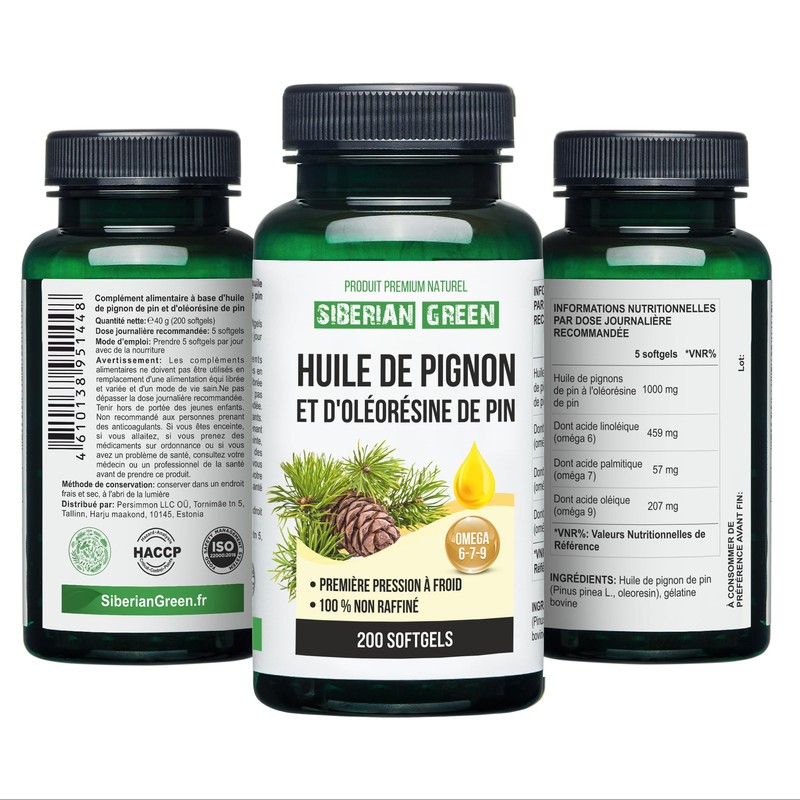 Siberian Green Pine Nut Oil w/Pine Resin Capsules 200 Softgels