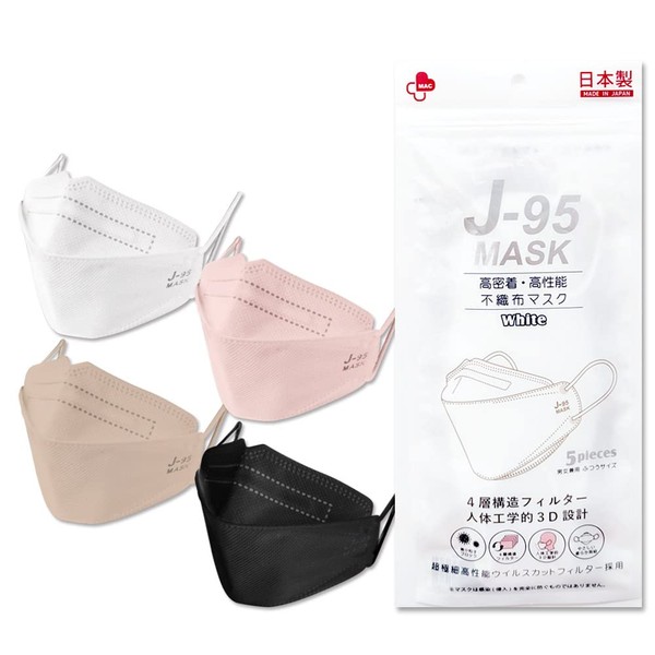 【5枚入】J-95MASK【医療用マスク クラス】正規品 【日本製 JIS規格】不織布 肌にやさしい 息がしやすい メイクが付きにくい 不織布マスク 血色マスク JN95MASKの新型【ベージュ】