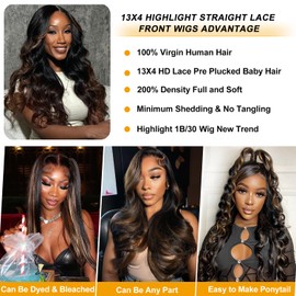 ONECHULY Highlight Wig Human Hair 200% Density 13x4 Real Balayage Body Wave Wig Human Hair Pre Plucked with Babay Hair Honey Blonde Lace Front Wig Human Hair for Women 28 INCH