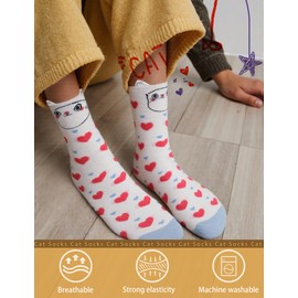 WILLBASIC 6 Pairs Cute Cat Crew Socks for Women Novelty Gifts for Women Teenage Girls Men Girlfriend Animal Lovers (Colorful Cat)