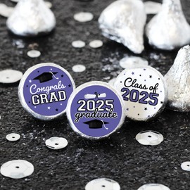 Purple Graduation Party Favors Stickers for Chocolate Kisses, Class of 2025 Stickers - 180 Count