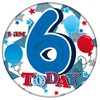 Age 6 Birthday Badge Blue, Red And Silver Balloons Holographic