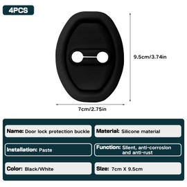 4Pcs Door Latch Lock Cover, Anti-Rust Silicone Car Door Lock Protector, Silent Shock Absorption Pad, Universal Self-Adhesive Door Lock Latch Guard Protection for Most Vehicles (Black)