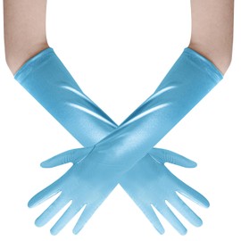 Lystaii Long Opera Party 20s Satin Gloves Stretchy Elbow Length Wedding 15 Inch Classic (Light Blue)