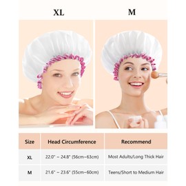 mikimini White Shower Cap 2 Pack Waterproof Reusable Double Layer Bath Hair Caps with Soft Comfortable PEVA Lining Cute Non-fading and Stretchy Medium White