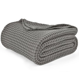 PHF 480GSM 100% Washed Cotton Waffle Weave Blanket, Cozy Breathable Skin-Friendly Throw King Size for All Season, Luxury Fall Layer Bedspread for Couch Bed Sofa, Elegant Home Decor,Grey, 104"x90"