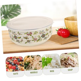 GRIRIW Pack of 5 Enamel Mixing Bowls for the Kitchen with Lid, Storage Bowls with Lid, Large Bowl with Lid, Serving Bowls, Large Mixing Bowls with Lid