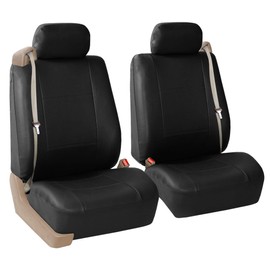 FH Group Front Set Faux Leather Car Seat Covers for Low Back Seat with Removable Headrest, Universal Fit, Airbag Compatible Seat Cover for SUV, Van, Tan